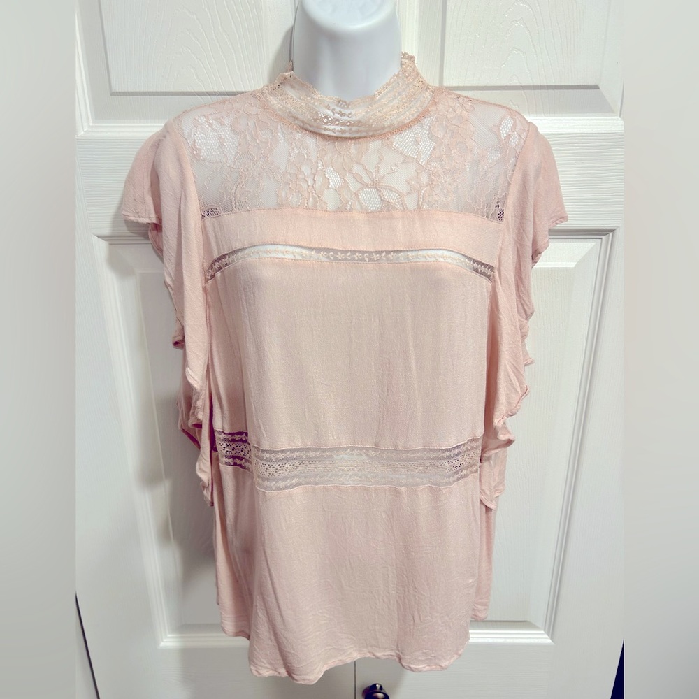 Express Ruffled Short Sleeve Shirt, Size Large